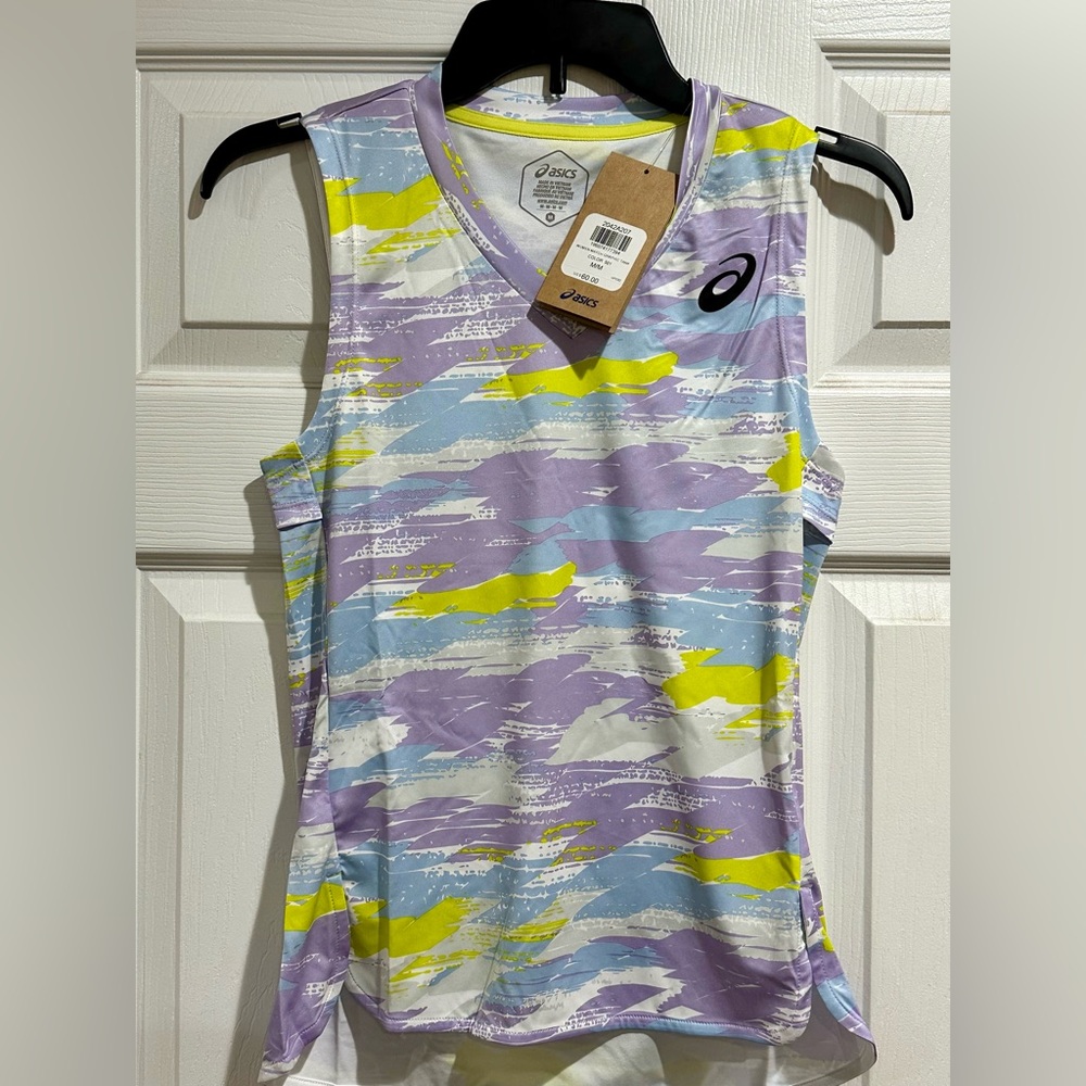 ASICS Yellow and Purple Fitted Sleeveless Tank Top